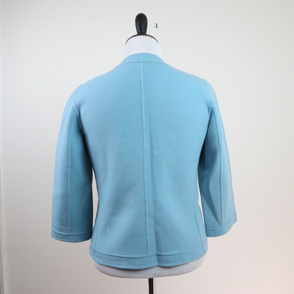 Talbots Size M Boiled Wool Ruffle Jacket 3/4 Sleeve Powder Blue - Picture 4 of 9